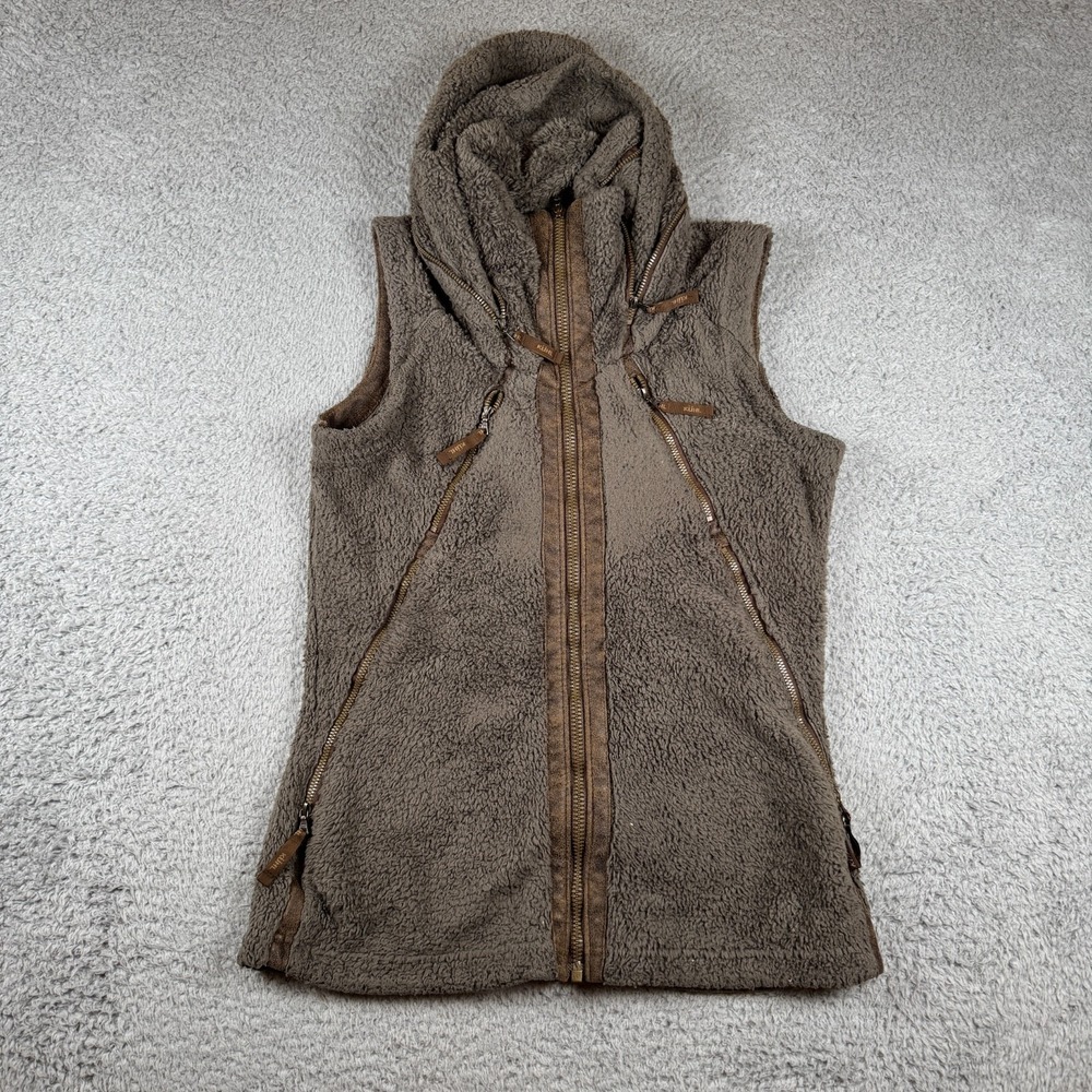 Kuhl‎ Women's Flight Vest Size Small Brown Pile Sherpa Fleece Hooded Full Zip